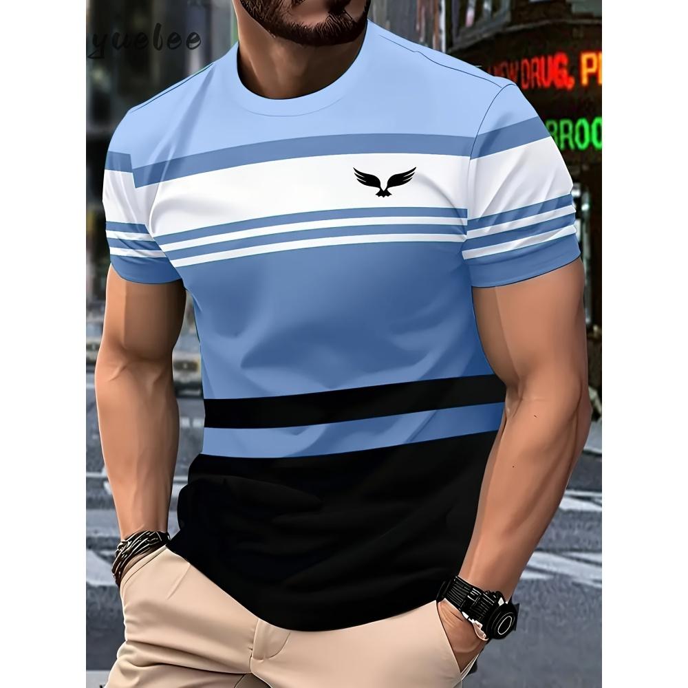 Men's T-shirt Striped 3D Casual Breathable O-neck Men's Short Sleeved Outdoor Sports Men's Clothing Summer Loose Men's T-shirt