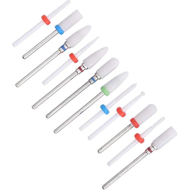 Ceramic Nail Drill Bit, 12pcs Ceramic + Stainless Steel Round Nail Drill Bits Ceramic Nail File Drill, for Removing the Dead Skin, Nail Art