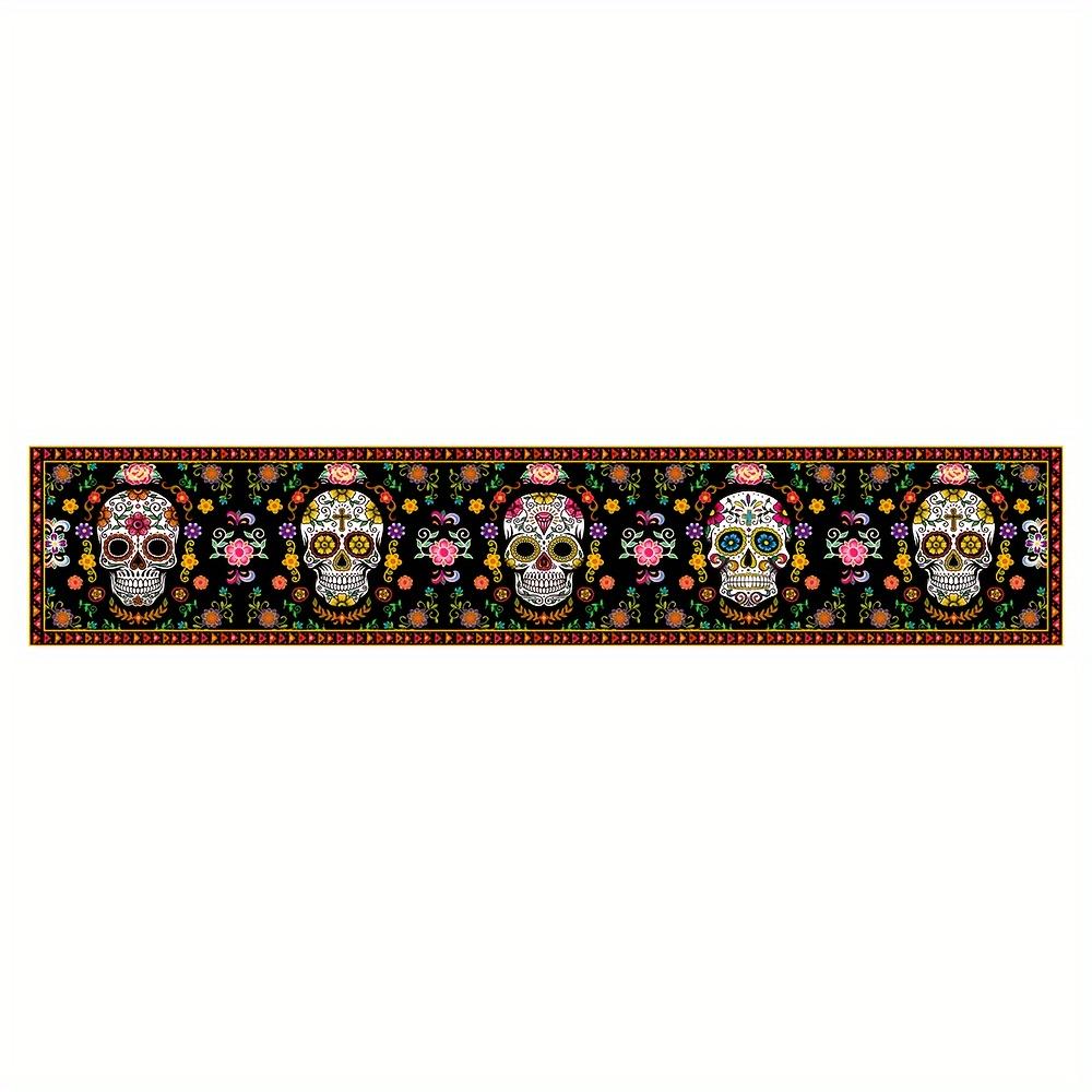 Mexican Day of The Dead Sugar Skull Table Runner Tabletop Decor Reusable Dia De Los Muertos Kitchen Table Runner Party Decor