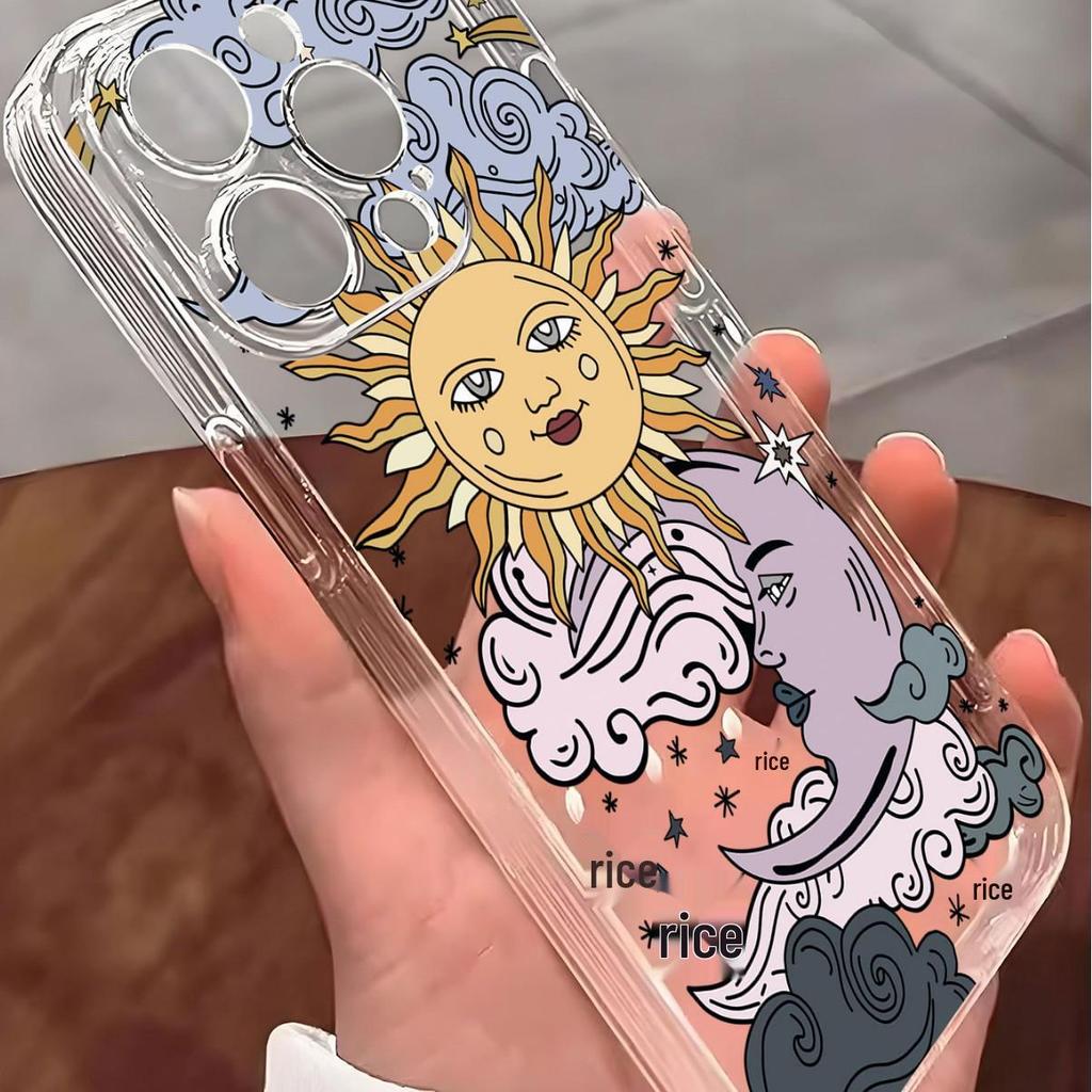 Sun Moon Shockproof Clear Case for iPhone 14/15/16/17 Pro Max Series