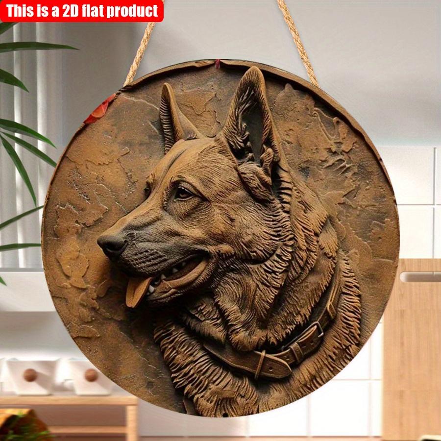 2D Flat 20*20cm1pc German Shepherd Wooden Wall Art Decor, Weather-Resistant Outdoor Indoor Sign, Lifelike Dog Design Decor, Pre-Drilled for Easy