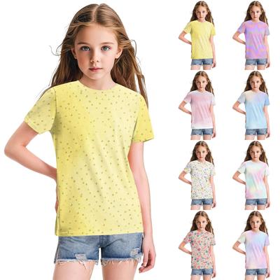 Cute Floral Print Loose Casual Fashion Round Neck Short-Sleeved Top For Children