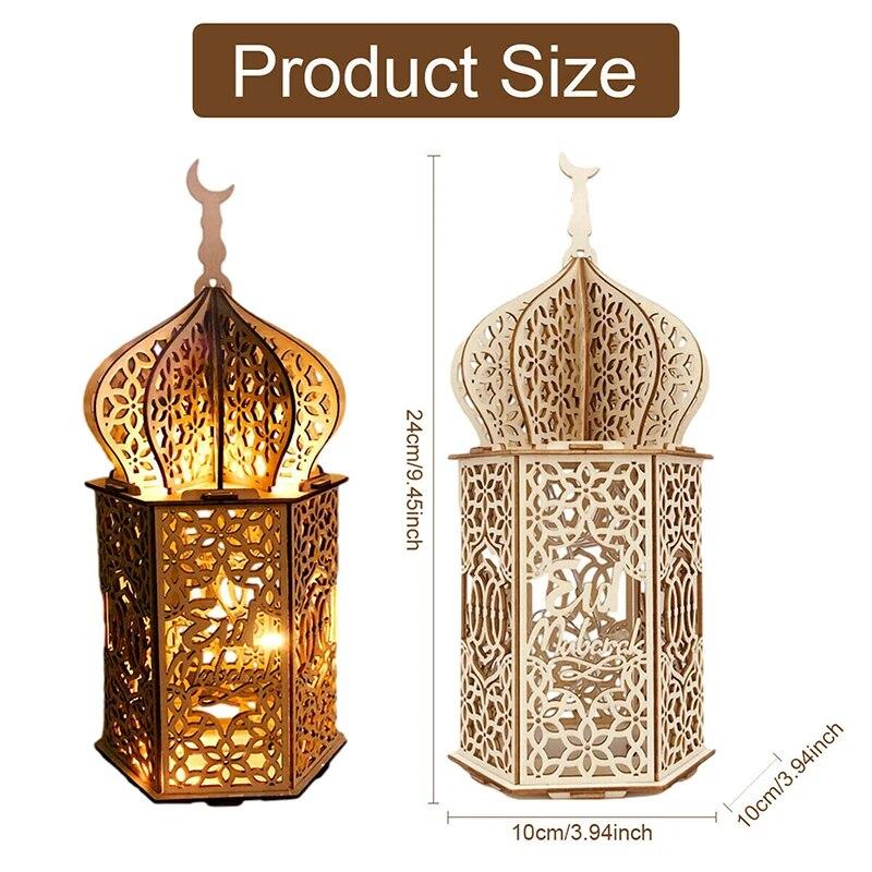 Ramadan LED Lamp Wooden Eid Mubarak Moon LED Light Muslim Islam Decorative Light Lantern For Home Decoration