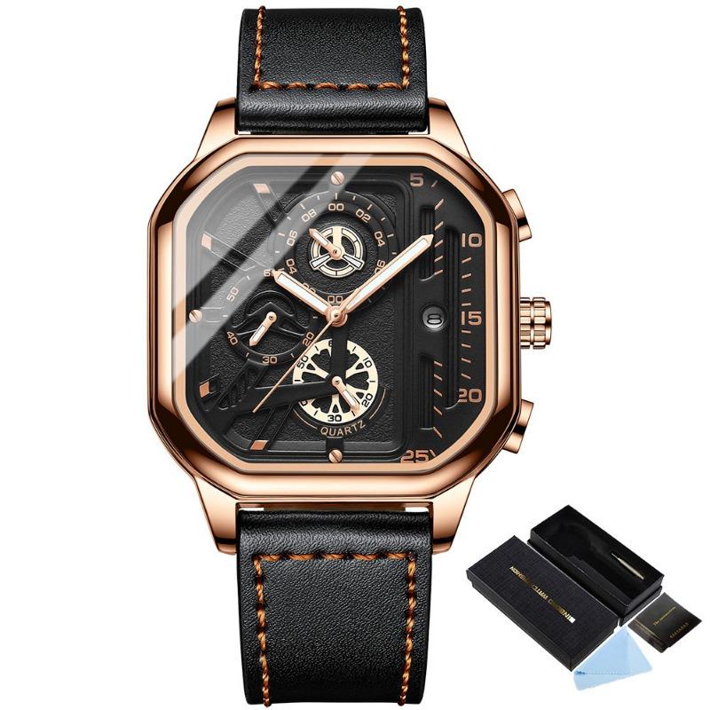 Top Brand Fashion Trend Square Double Display Electronic Watch Binbang Men's Student Waterproof Steel Band Watch Belt Quartz Watch