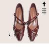 Beijiani Women's Cross-Buckle Sheepskin Mary Jane Square-Toe Flats