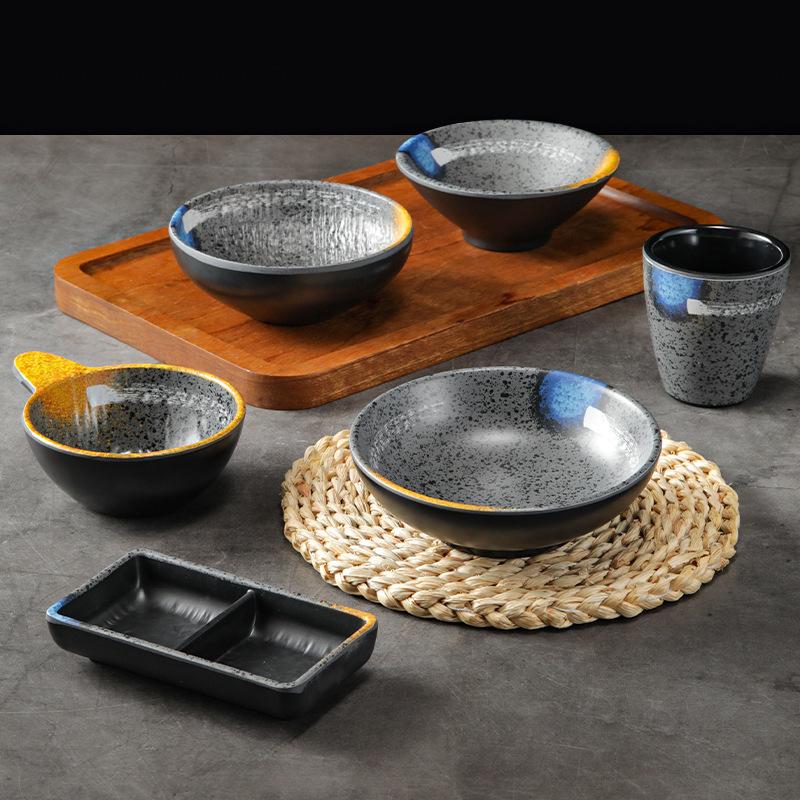 Melamine Japanese Style Tableware: Small Bowls, Plates, Spoons, Cups, Condiment Dishes, Soup Bowls, Rice Bowls for Hot Pot Restaurants.