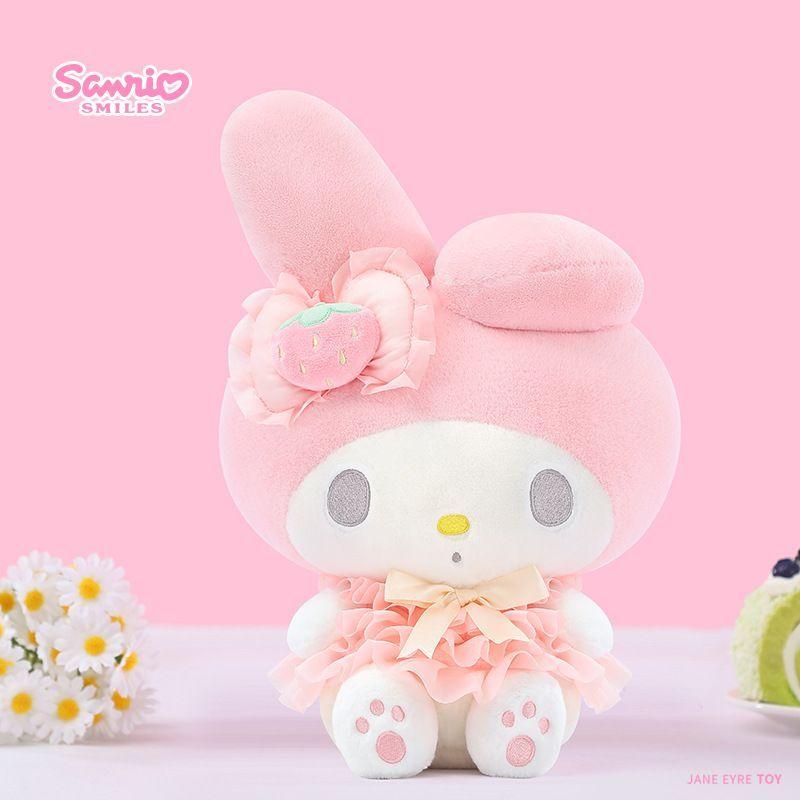 Sanrio Licensed Hello Kitty My Melody Plush Doll Cute Bow Lace Skirt Stuffed Toy Soft Fluffy Cartoon Valentine Gift For Girl Fan