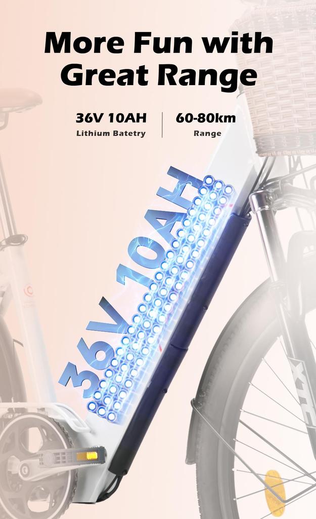 Cysum Cityrun Electric City Bike 26-Inch Tire 250W Motor 36V10Ah Built-in Battery 60–80 Km Max Range Shimano 7-Speed