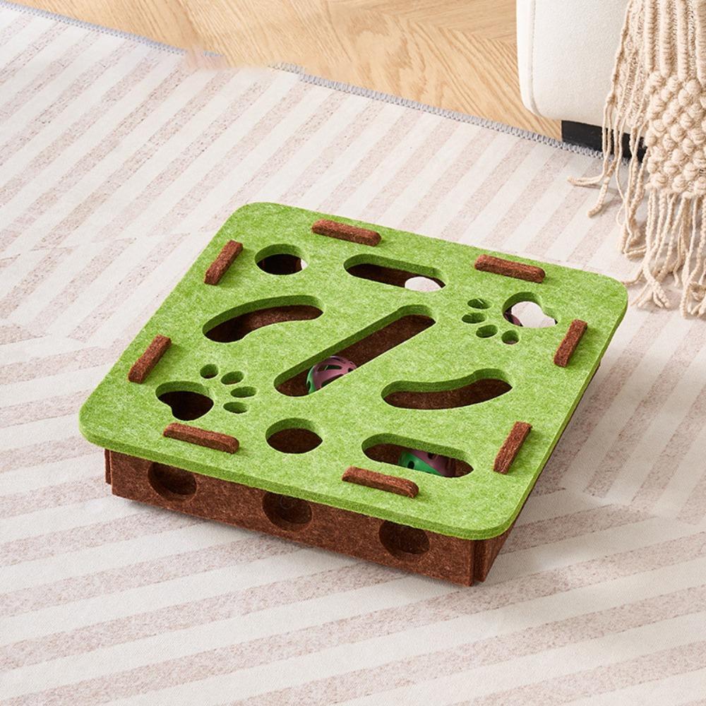 

With 3 Bell Balls Interactive Cat Toy Decompression Cat Maze Toys Cat Exercise Toy Cat Square / Green+Brown