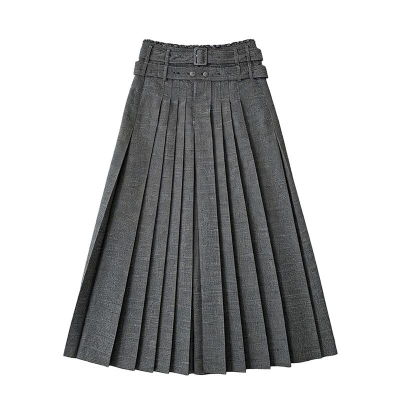 Korean Temperament Gray Winter A-line Pleated Long Skirt