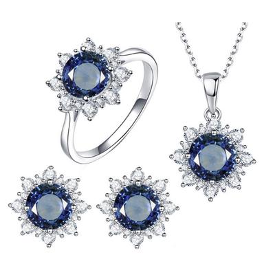 Necklace Women Gift Jewelry Set Earrings Kuololite Blue Topaz Gemstone Jewelry Sets for 925 Sterling Silver Ring Snow Christmas