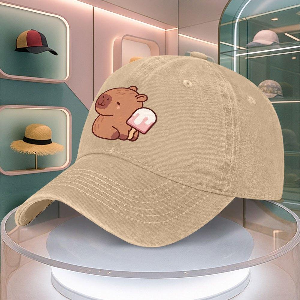 Cartoon Bear Ice Cream Pattern Baseball Cap For Men Women Retro Duck Tongue Dad Hat Adjustable Curved Brim
