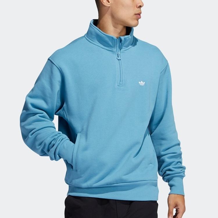Adidas Originals Trefoil Logo Print Zip Sweatshirt Men Tops Blue GL9943
