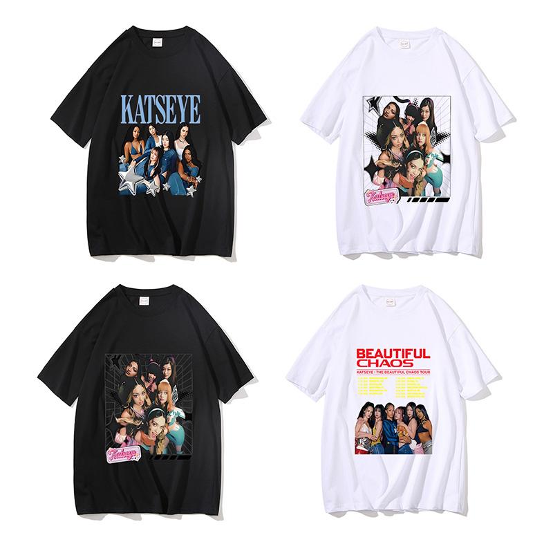 Katseye Graphic Short Sleeve T Shirt Kpop EYEKONS Fan Merch For Women Y2K Oversized Streetwear Summer Casual Top Tee