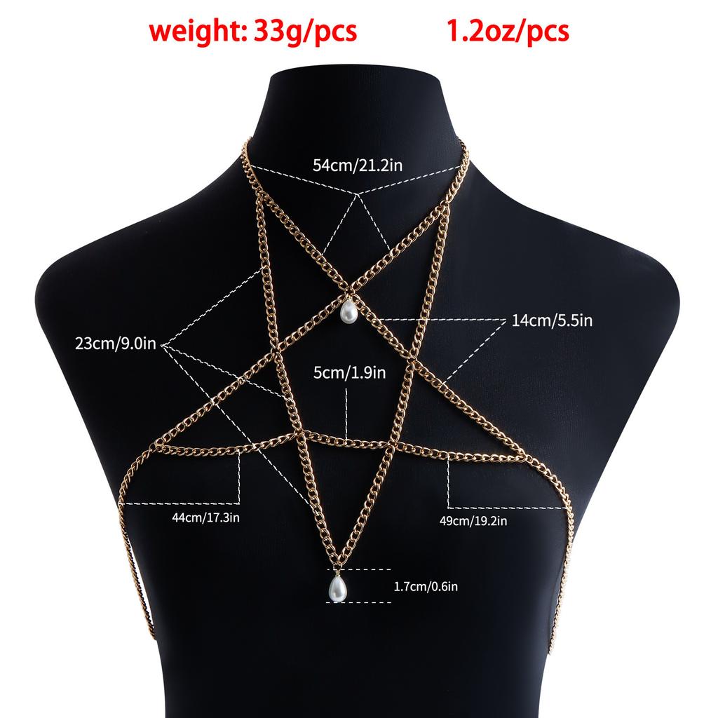 European and American Jewelry Fashion Metal Pentagram Imitation Pearl Pendant Chest Chain Sexy Hottie Bikini Body Chain