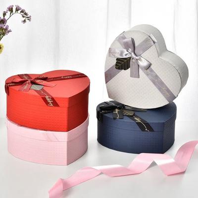New Bowknot Silk Ribbon Gift Box Red Heart-shaped Present Boxes with Cover Packaging Paper Box Wedding