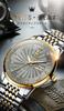 Men's Watch Gold Automatic Mechanical Skeleton Business Stainless Steel Luxury Analog Waterproof Gentleman Watch (B)