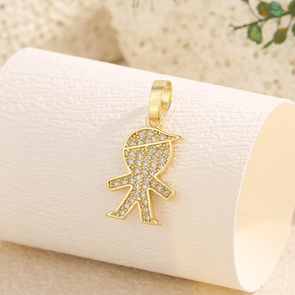 14K Gold Plated Gift Brass Jewelry Hypoallergenic Cute Boy Girl Charms Pendant DIY Fashion Gift Zircon Accessories