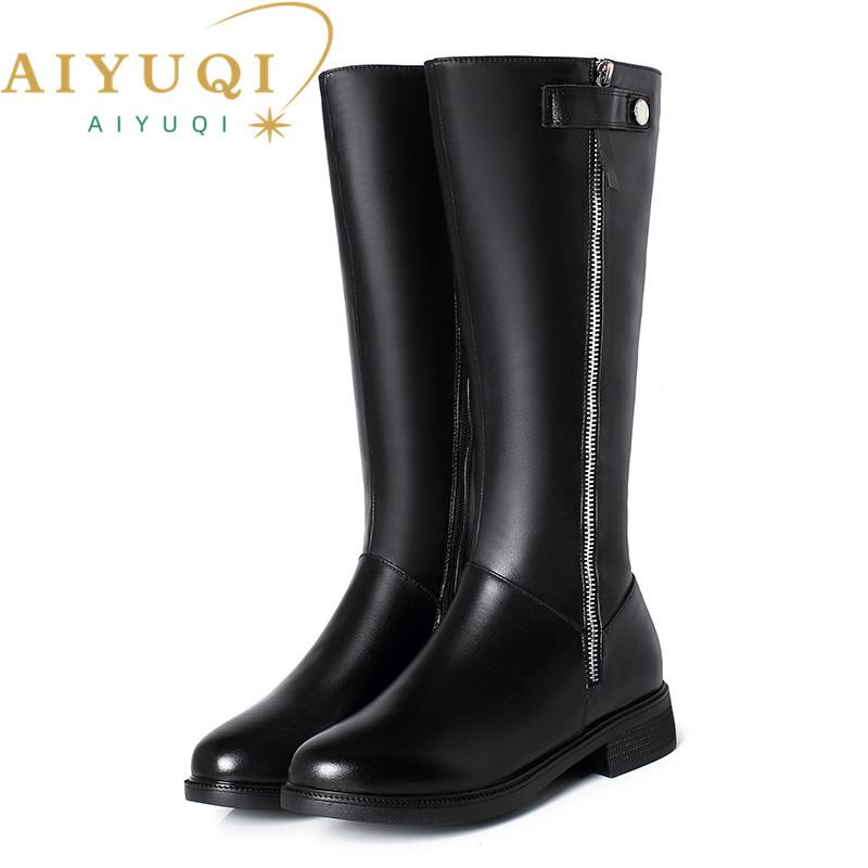 Fashion AIYUQI Women Winter Boots 2025 New Genuine Leather Long Boots Women Big Size 41 42 43 Wool Warm Zipper Riding Boots Women