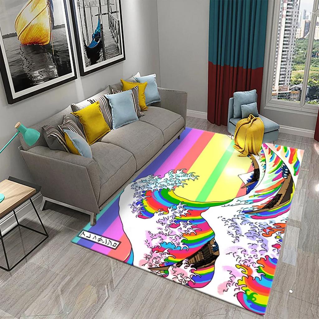 Japanese-style Sea Wave Carpet Floor Mat Entrance Doormat Home for Living Room Bathroom Bedroom Soft Non-slip Absorbent Area Rug