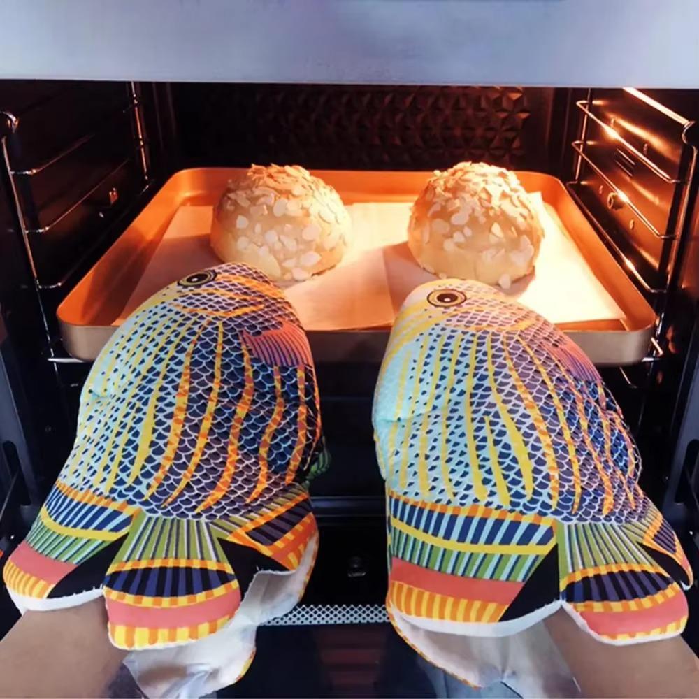 Non-slip Fish Shape Oven Mitts Colorful Baking Insulation Glove Creative BBQ Glove  Cooking