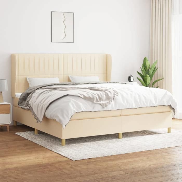 3128714 vidaXL Divan Bed with Mattress Cream 200x200 Cm Fabric