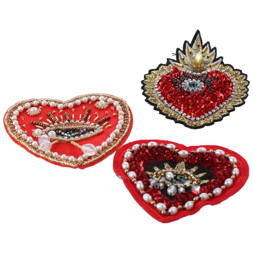 3 Stück 3 Stile Liebe Aufbügeln Glitzer Pailletten Herz Perlen Aufnähen Aufnäher Applikation Kleidung für Handtasche