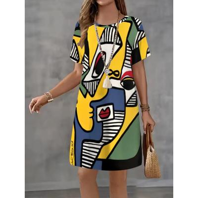 Patterns Women Mini Dresses Summer Short Sleeve Printed Plus Size Casual Comfortable Soft Dress