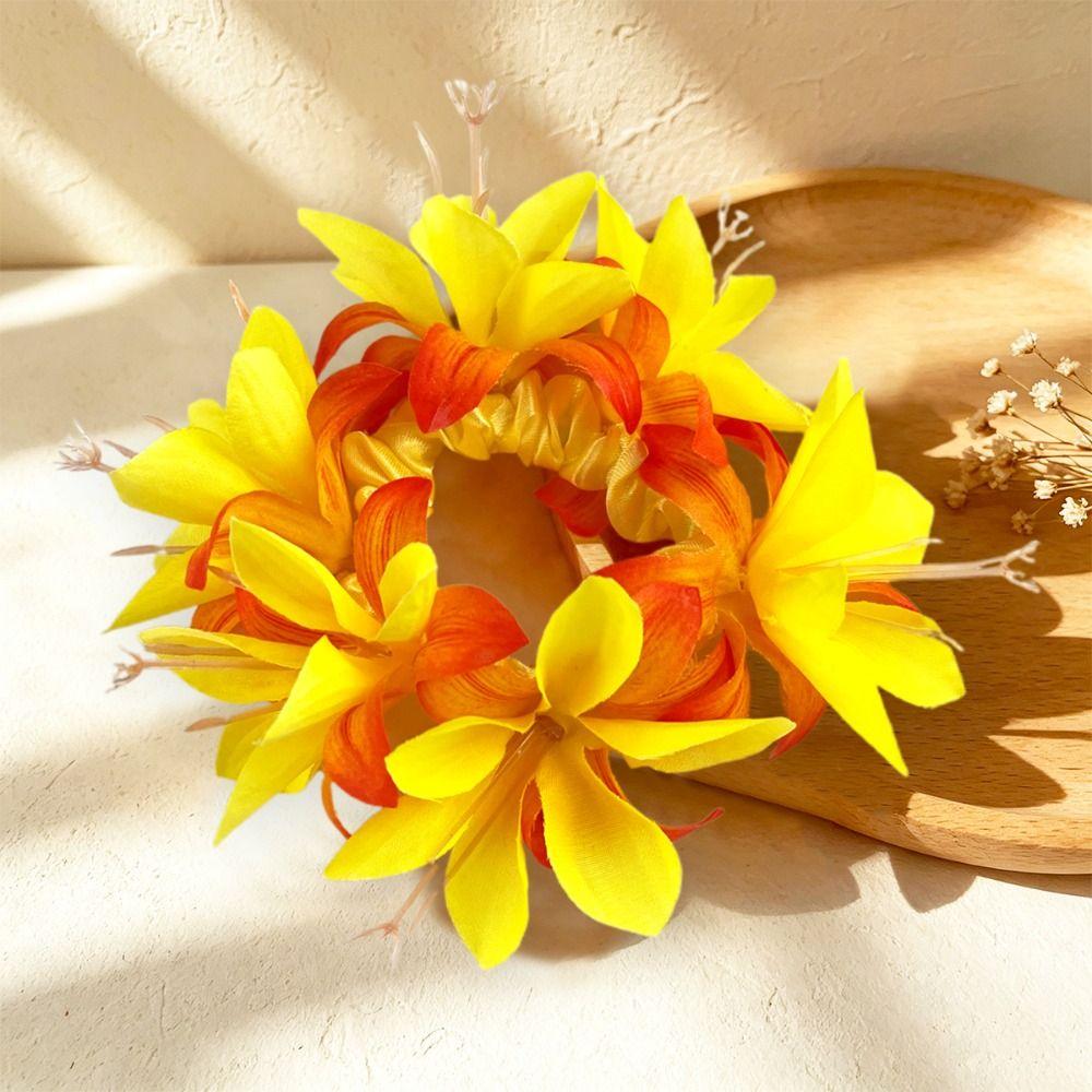Elastic Floral Hair Tie Fabric Flower Hair Band Artificial Flower Hair Scrunchie Summer Vacation