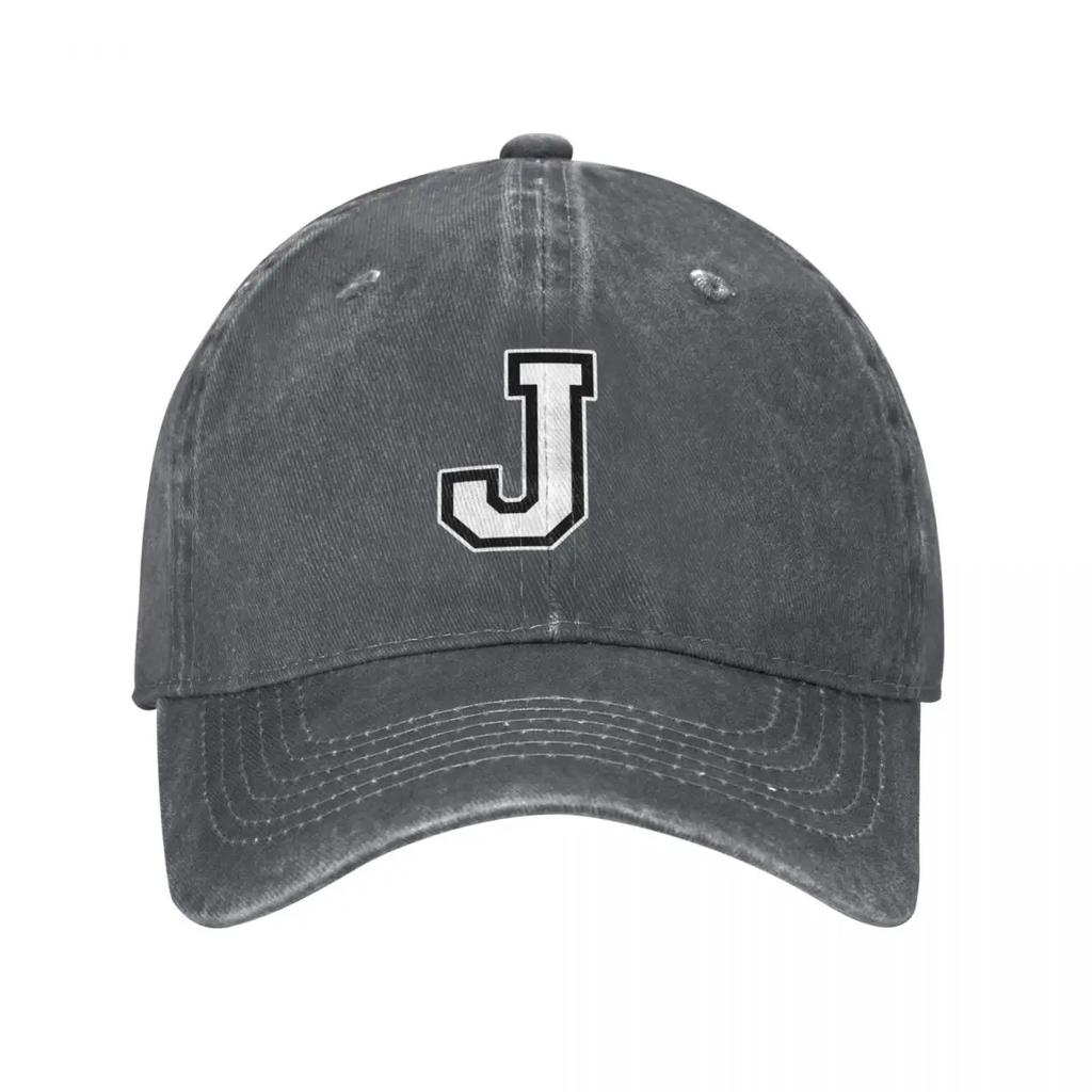 White Letter J Personalized Retro Denim Washed Baseball Caps For Unisex Cowboy Sunscreen Hats Rock Unisexs Snapback Cap