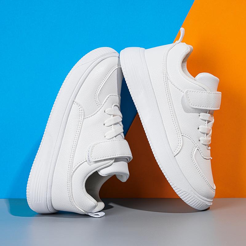 Boys' sports shoes 2025 spring new children's solid color white shoes middle and older children's students white casual shoes girl