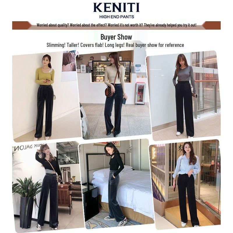 2025 Women's High-Waisted Loose Slim-Fit Velvet Wide-Leg Trousers