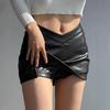 2024 Spring/Summer American Retro Low-Rise V-Design Single Slit Thick Lined Mini Leather Skirt Shorts