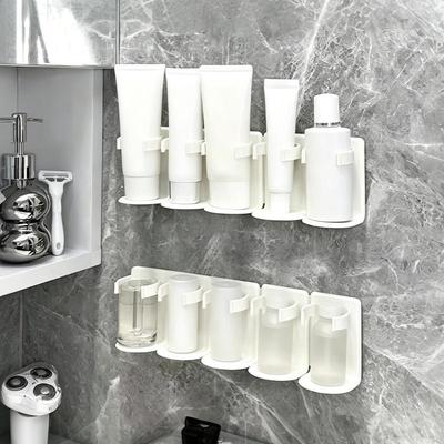5 Grid Wall Mounted Cosmetic Storage Rack Plastic Punch Free Bathroom Shelf Cuttable Cosmetics Spice Organizer Shelf