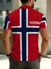 [Print Design - Not Textured] Summer New Men'S Fun Polo Shirt, Norwegian Flag Print, Dynamic Flag Design, Casual Daily Wear, Fashionable And