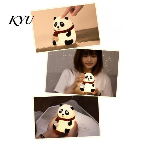 Color Changing Touch Light Silicone Panda LED Night Light, Rechargeable Cartoon Bedside Lamp with 7 Festive Holiday Present Colors, Soft Desk for Kids