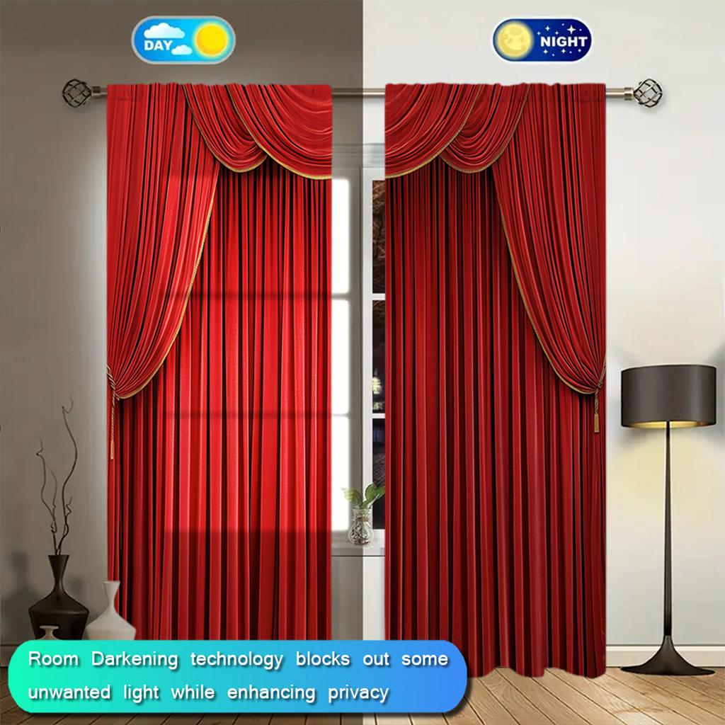 2pcs Bright Red Printed Curtain for Home Decor - Rod Pocket Window Treatment for Bedroom   Office   Kitchen   Living Room  and Study