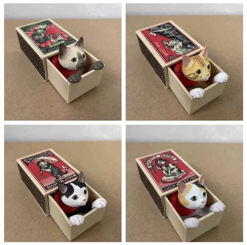 Hide And Seek Safety Match Box Cats Blind Box Cute Pvc Anime Action Figure Creative Toy Desktop Decoration Kids Surprise Gift