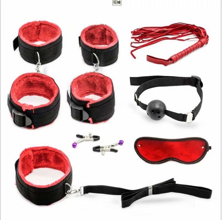 7pcs/set for Woman PU Leather SM Bondage Set Sex Handcuffs Footcuffs Whip Rope Eye Mask Blindfold Erotic Toys Couples