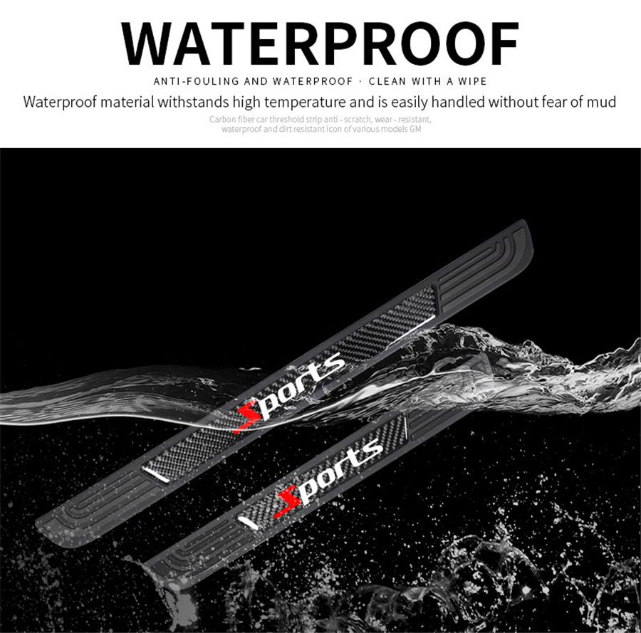 4pcs Universal Real Carbon Fiber+Rubber Car Door Scuff Sill Cover Step Protector