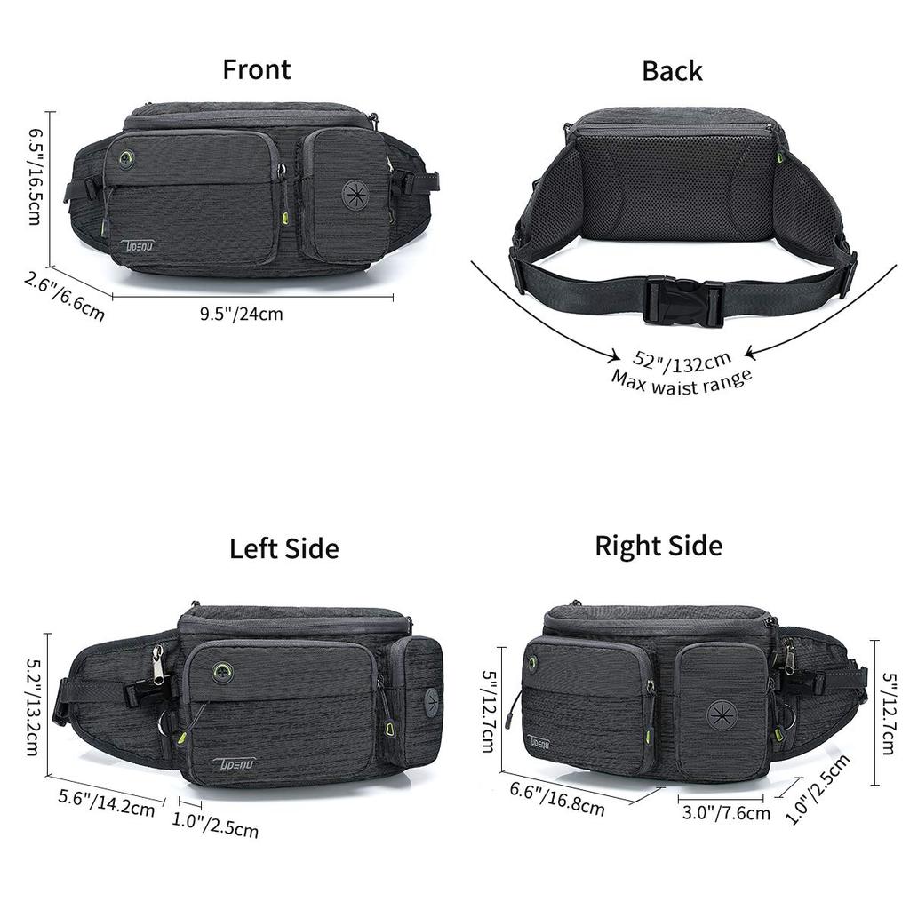 TUDEQU Large Capacity Waist Pouch with Two Hidden Bottle Ideal for Hip and as well as Men's Holders, Dogs, Bags, Walking, Hiking, Running.