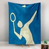 Minimalist Badminton Player Wall Tapestry Cream Silhouette Serving Racket Shuttlecock Blue Decor for Bedroom Game Room Gift
