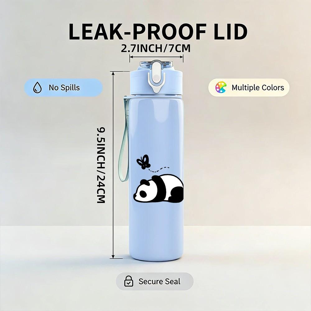 1PC Three Cute Panda Pattern 750ml Color Plastic Sports Water Bottle Leakproof Flip Straw Lid Suitable for Sports Office Home Use