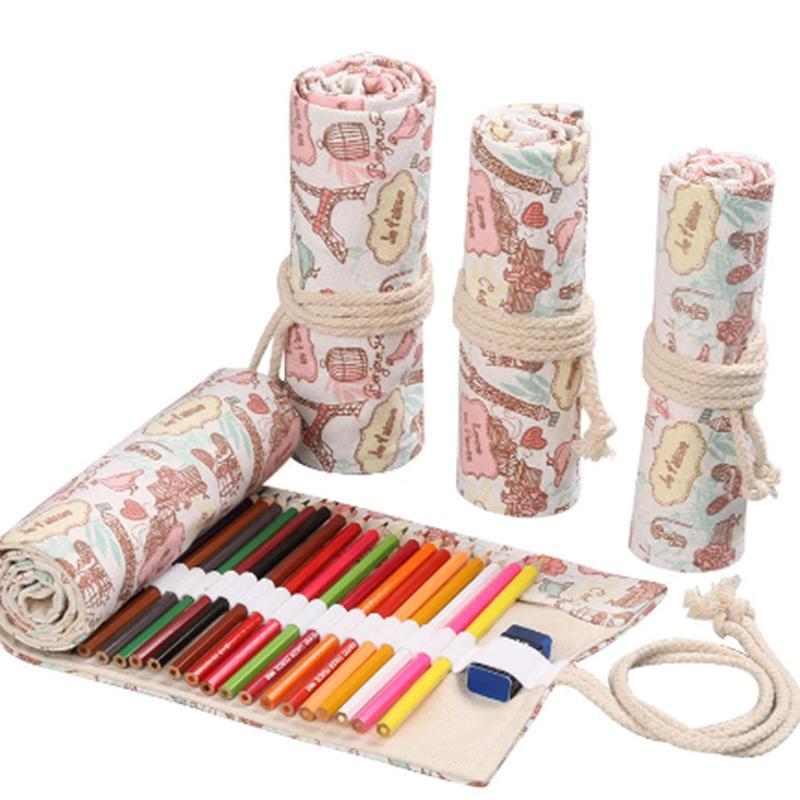 12/24/36/48/72 Hole Colorful Cloth Pencil Case Stationery Pencil Storage Bag Pencil roll School Student Supplies Paint Brush Bag