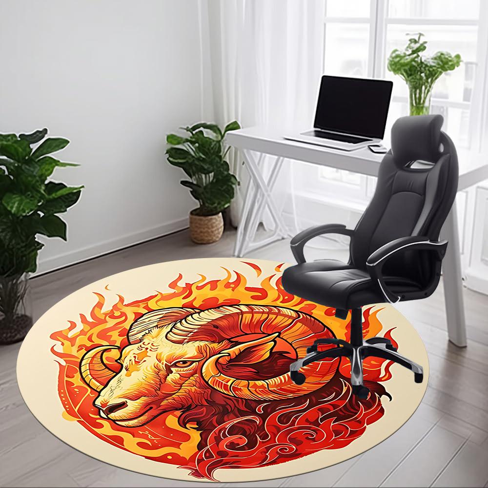 1pc Ram Flames Office Round Area Rug,  Mat Suitable For Office, Under Office Chairs Bedroom Living Room Home Decor, Room Deco
