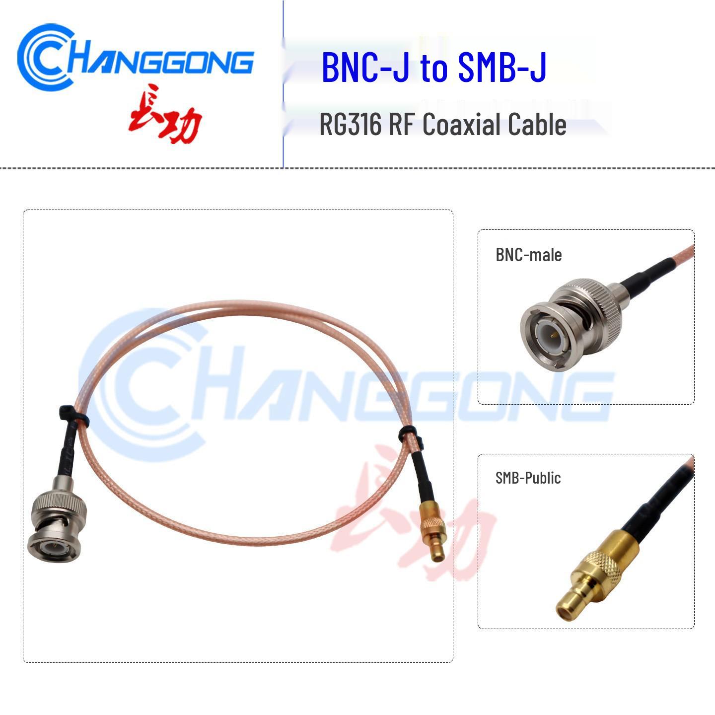 

RG316 RF Coaxial Cable - BNC to SMB-J Adapter, 50 Ohm 10cm Cable