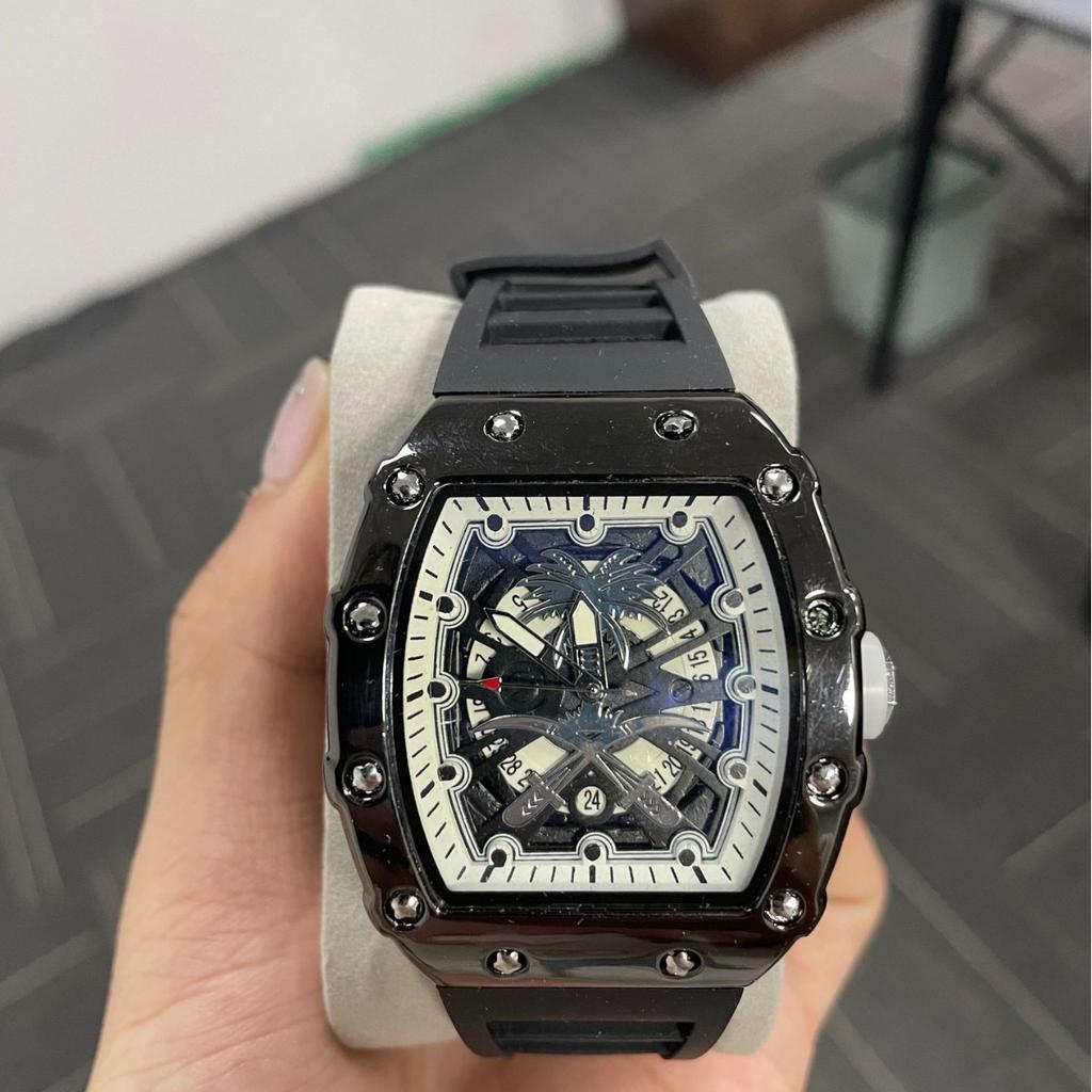 High-Value Fashion Trend Fake Mechanical Luminous Waterproof Wine Barrel-Shaped Men'S Watch