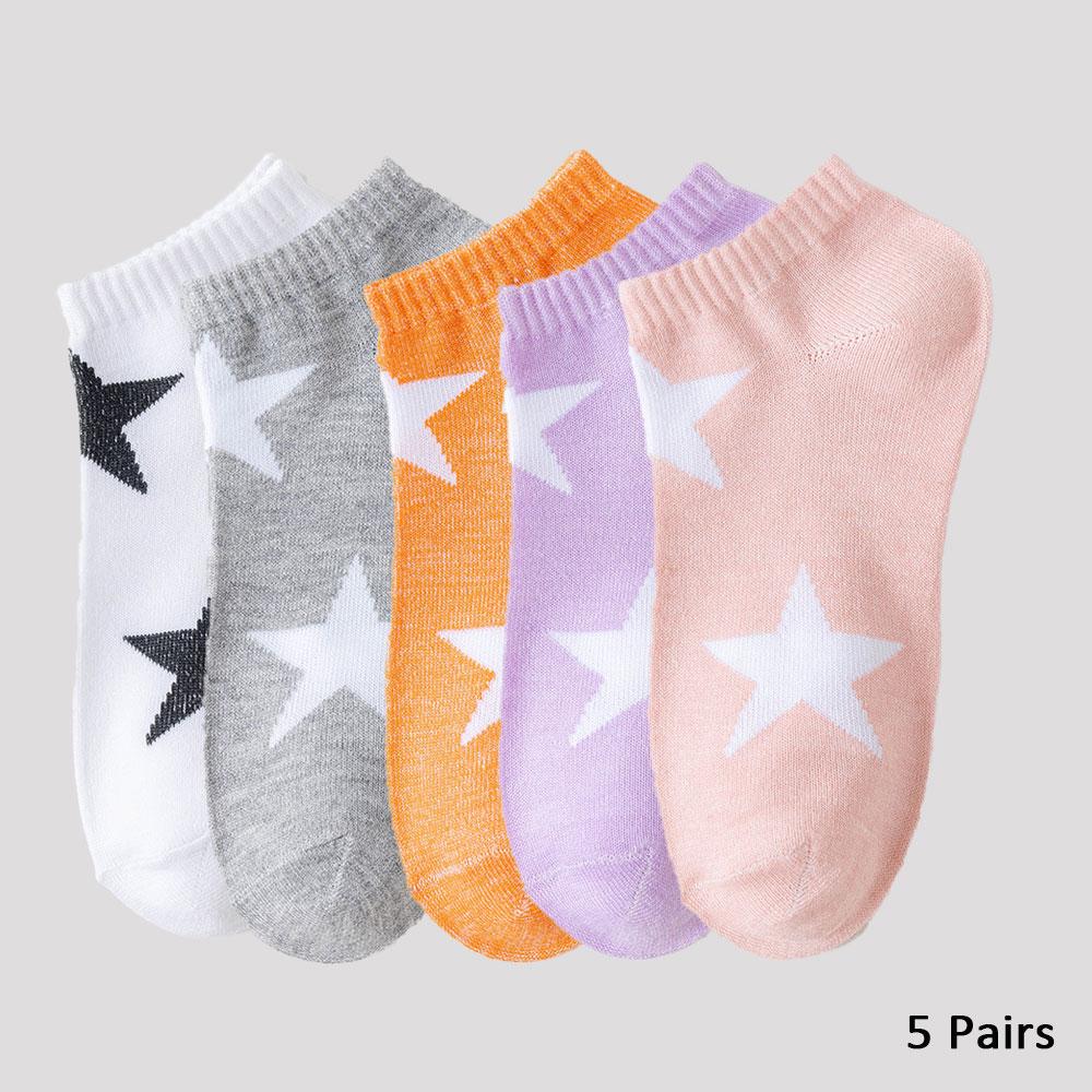 

5 пар женских носков до щиколотки с принтом звезд, белые, в стиле Лолита, кавайные короткие носки, милые, дышащие, цвета сахарной ваты One Size