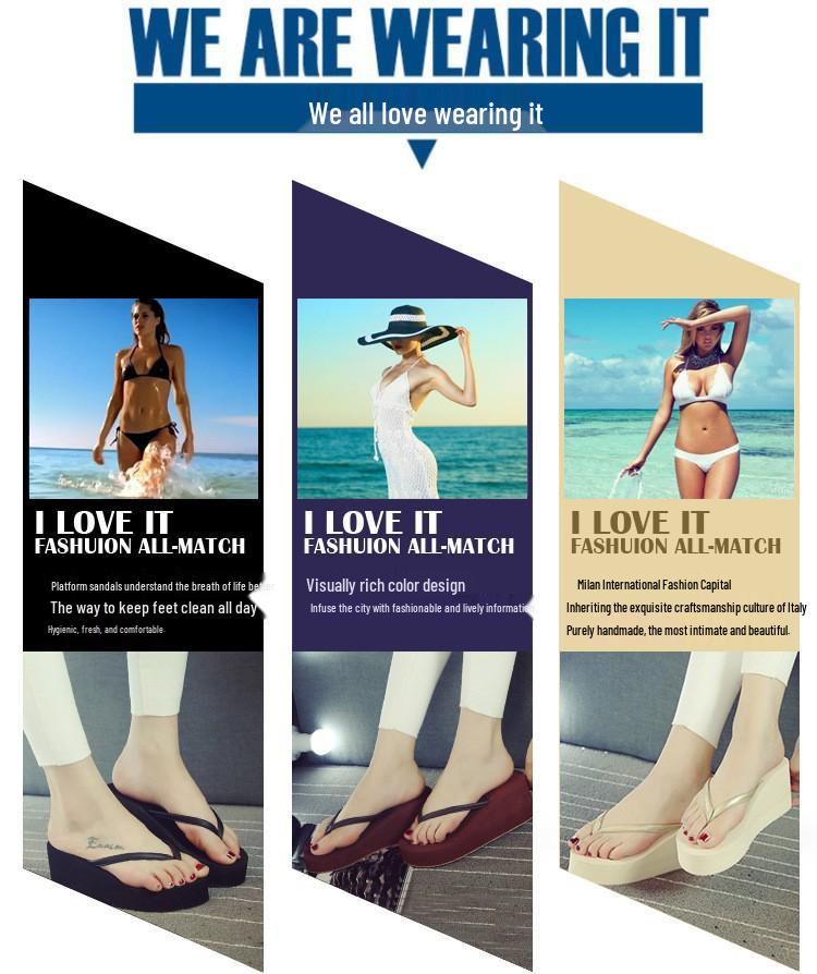 Student Women's Summer Non-Slip Toe-Post Slippers - Korean Style Wedge Heel with Thick Sole.