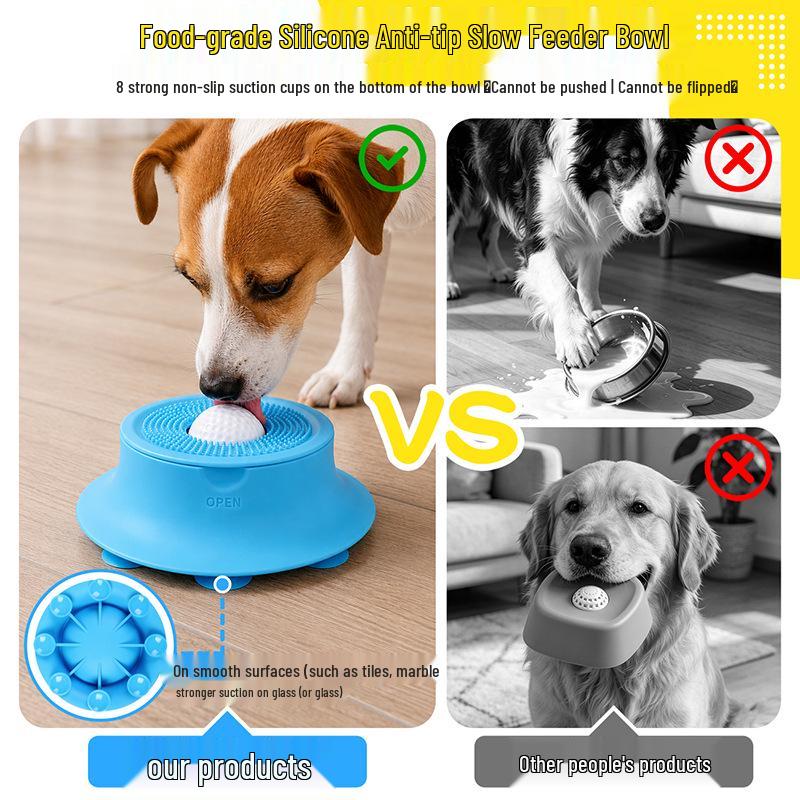 Silicone Slow Feeder Bowl with Suction and Ball, Non-Slip Licking Mat for Cats and Dogs